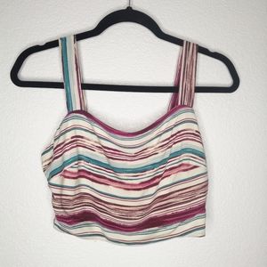 Society + Stitch Teal & Cream Fitted Crop Top Cottage Coastal Core Peasant